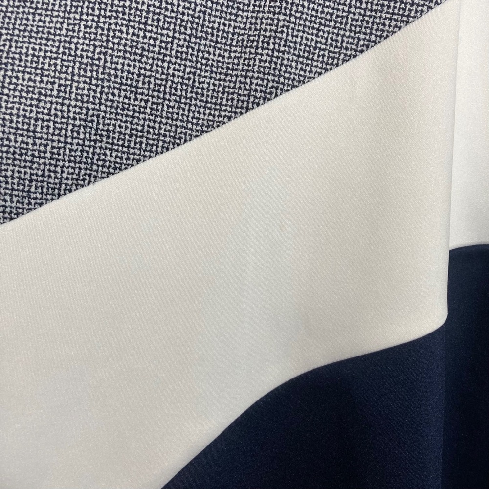 Geometric Enfocus Studio Womens Navy White Colorblock Handkerchief Hem Dress 4 - Picture 4 of 8